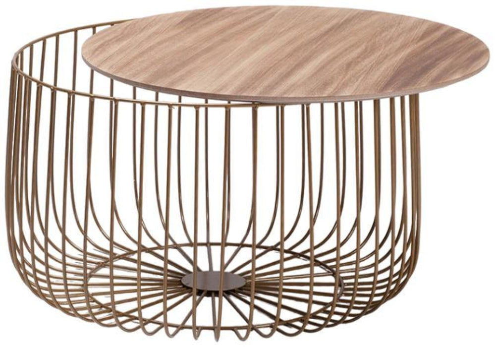 Enzo Gold and Oak Wood Large Cage Table