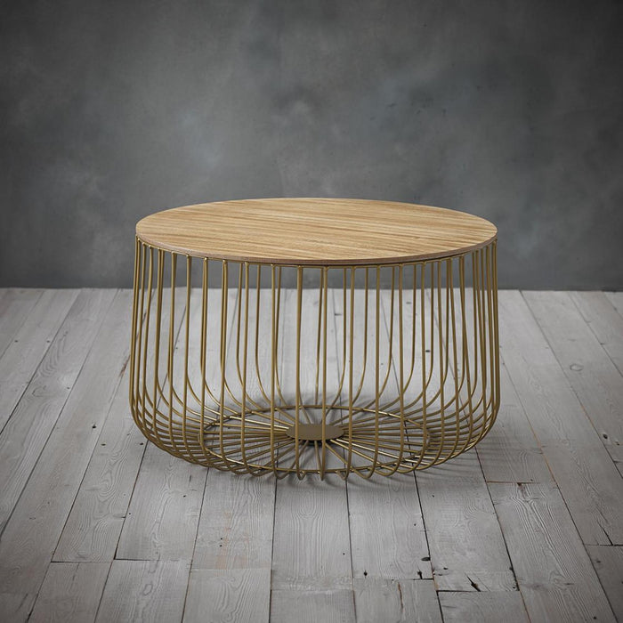 Enzo Gold and Oak Wood Large Cage Table
