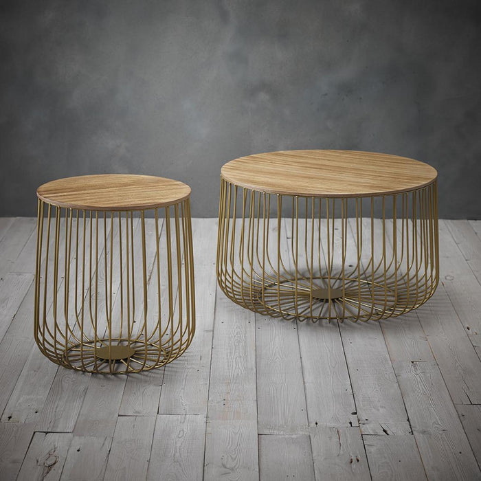 Enzo Gold and Oak Wood Large Cage Table