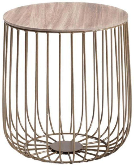Enzo Gold and Oak Wood Small Cage Table