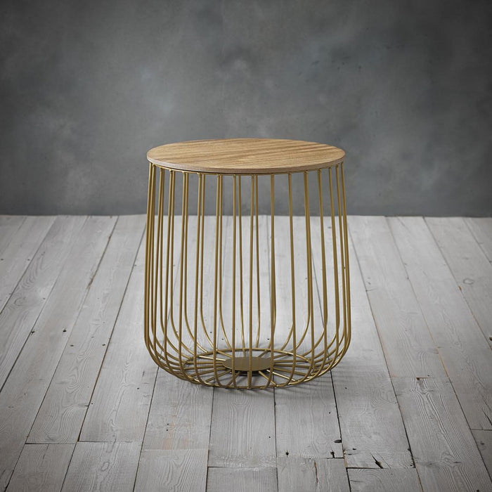 Enzo Gold and Oak Wood Small Cage Table