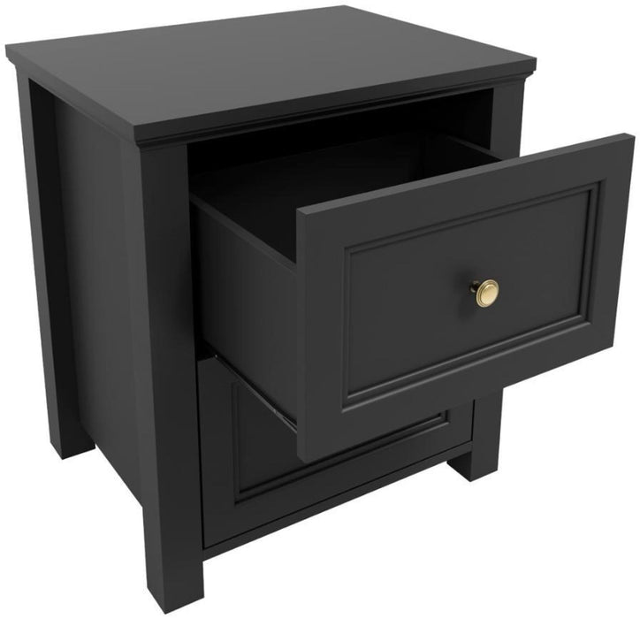 Ives Black 2 Drawer Bedside Cabinet