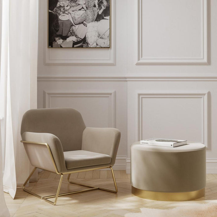 Lara Beige and Brushed Gold Velvet Fabric Large Pouffe