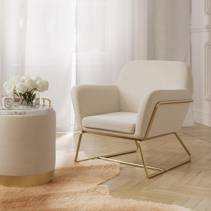 Lara Cream and Brushed Gold Velvet Fabric Large Pouffe
