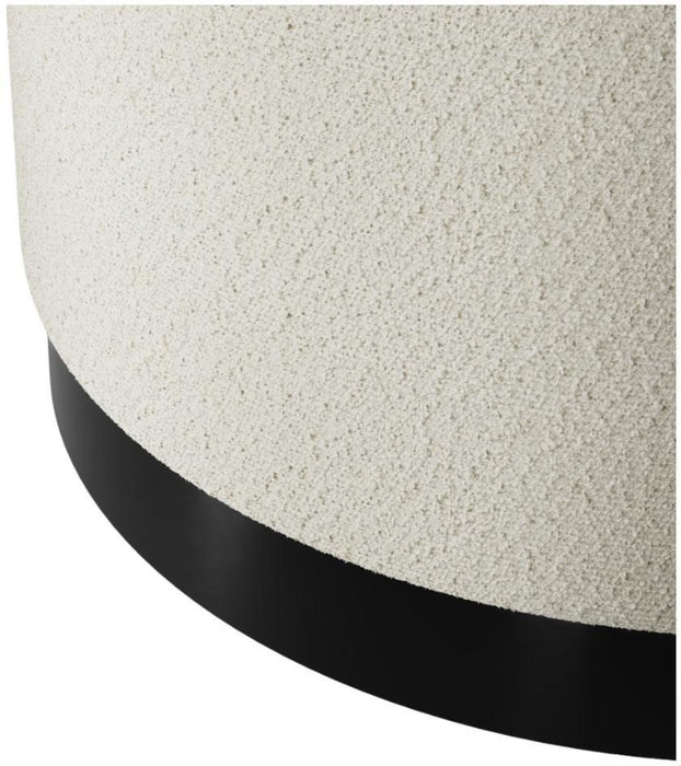 Lara Ivory and Matte Black Boucle Fabric Large Pouffe
