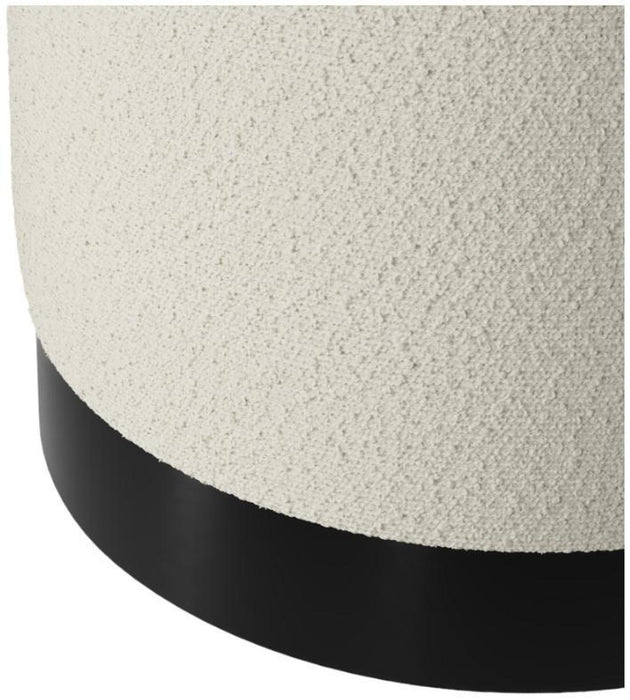 Lara Ivory and Matte Black Boucle Fabric Small Pouffe