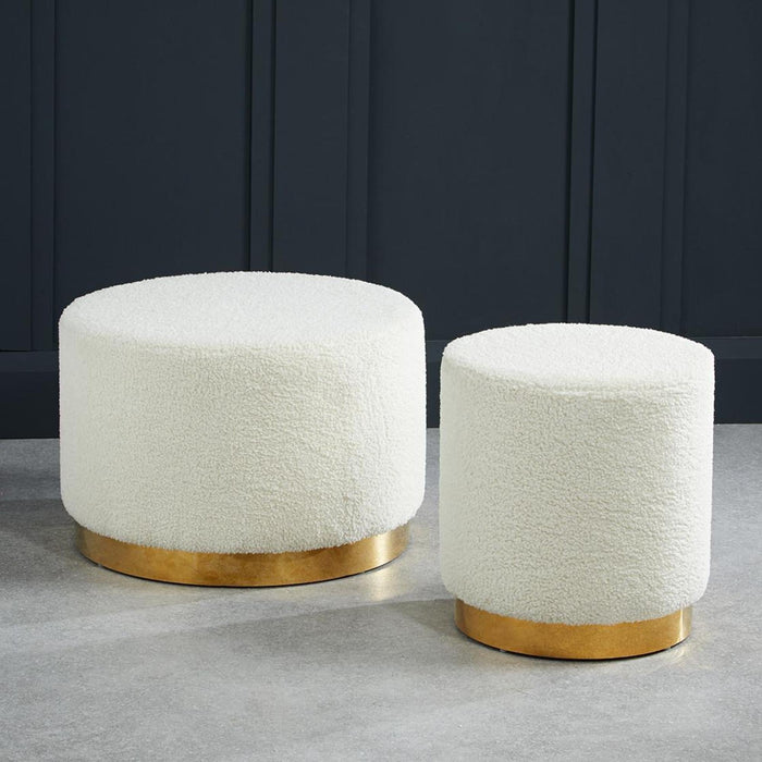 Lara White Boucle Fabric Large Pouffe