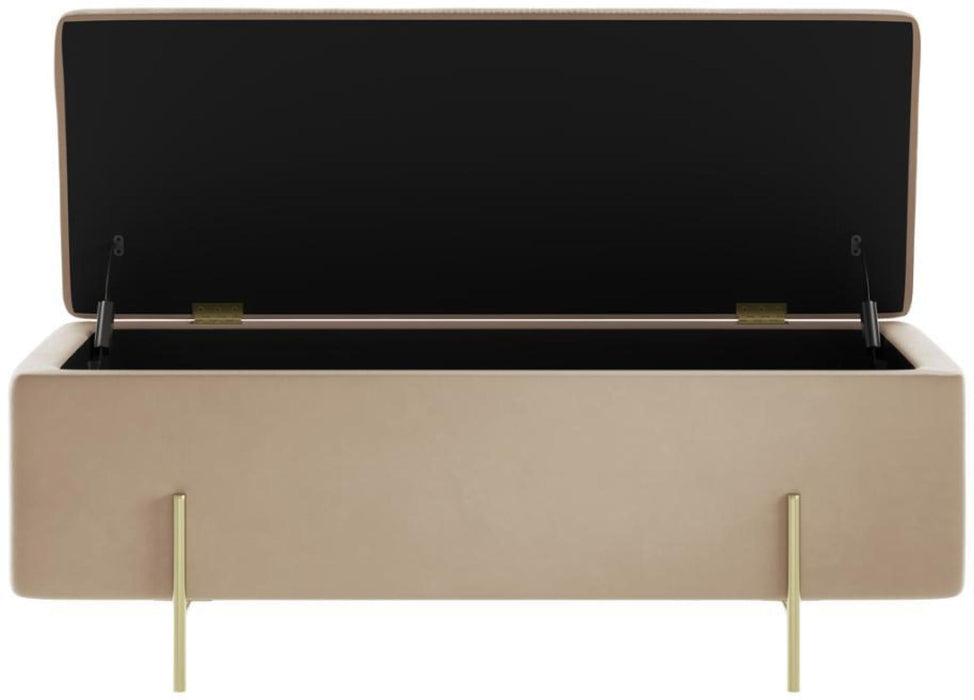Lola Beige and Brushed Velvet Fabric Storage Ottoman