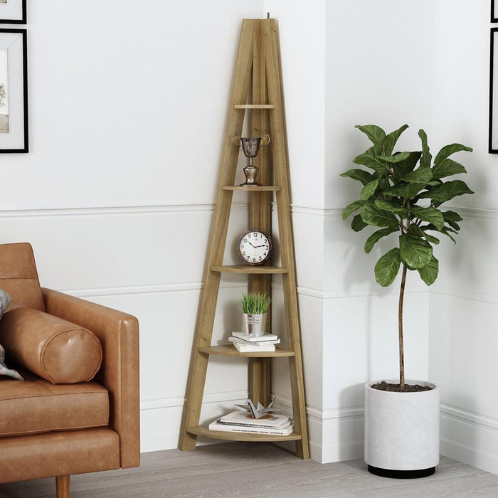 Tiva Ladder Oak Corner Shelving