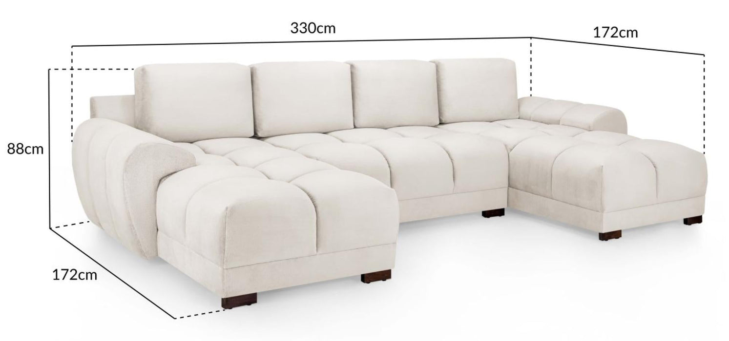 Azzuro Cream Velvet Fabric U Shape Corner Sofa Suite