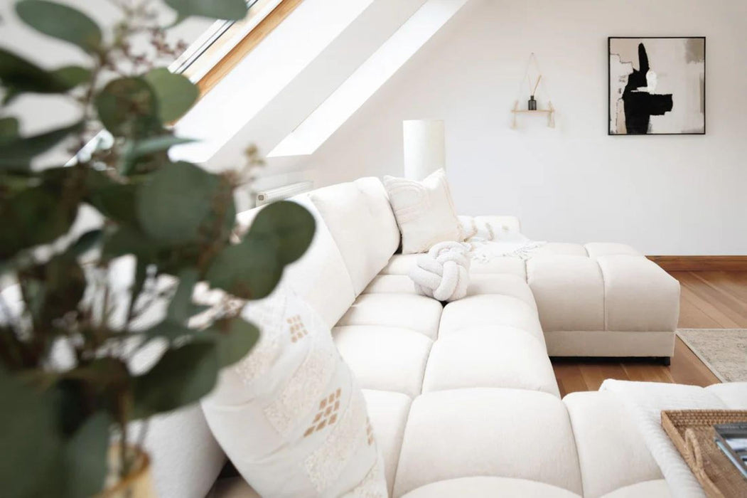 Azzuro Cream Velvet Fabric U Shape Corner Sofa Suite