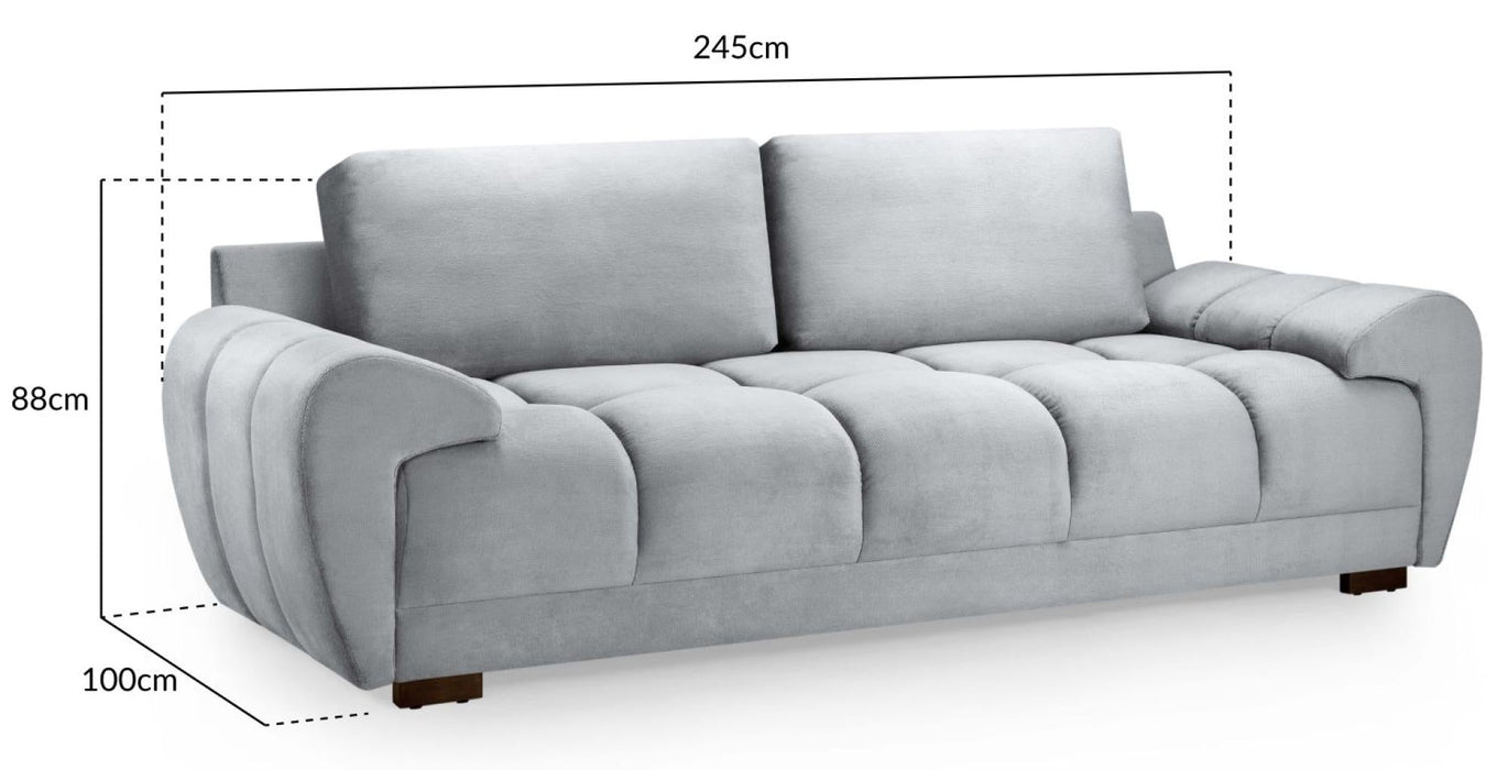 Azzuro Grey Velvet Fabric 3 Seater Sofa