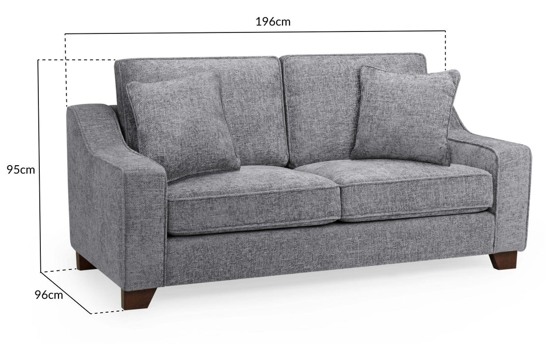 Nebraska Slate Grey Fabric 3 Seater Sofa