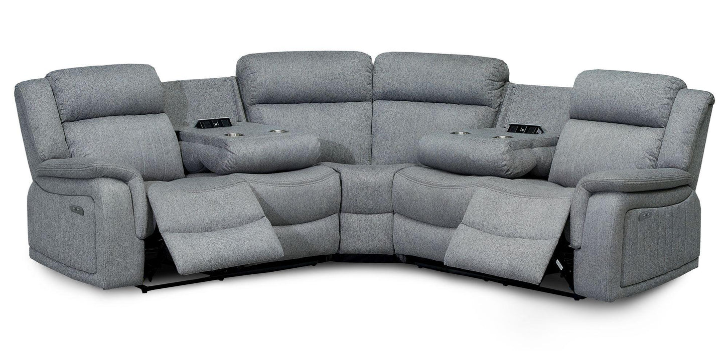 Linden Grey Fabric Large 2 Corner 2 Recliner Sofa Set