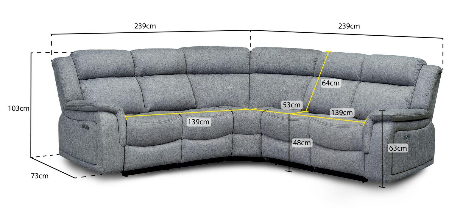 Linden Grey Fabric Large 2 Corner 2 Recliner Sofa Set