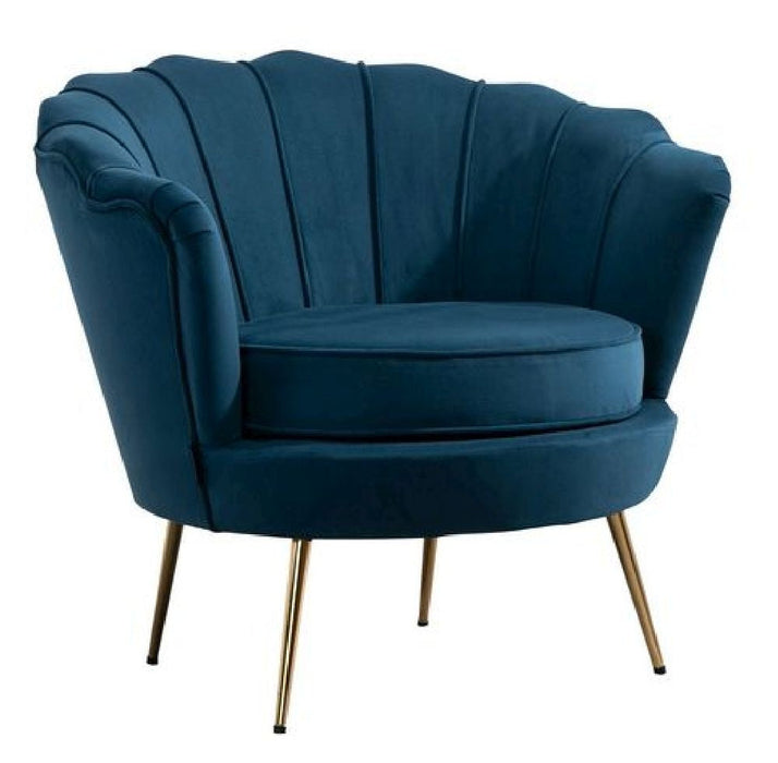 Ariel Blue Velvet Fabric Armchair with Gold Legs