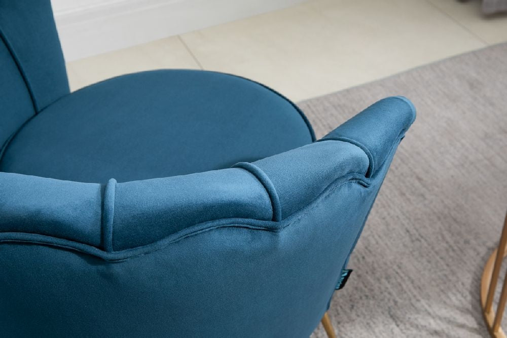 Ariel Blue Velvet Fabric Armchair with Gold Legs