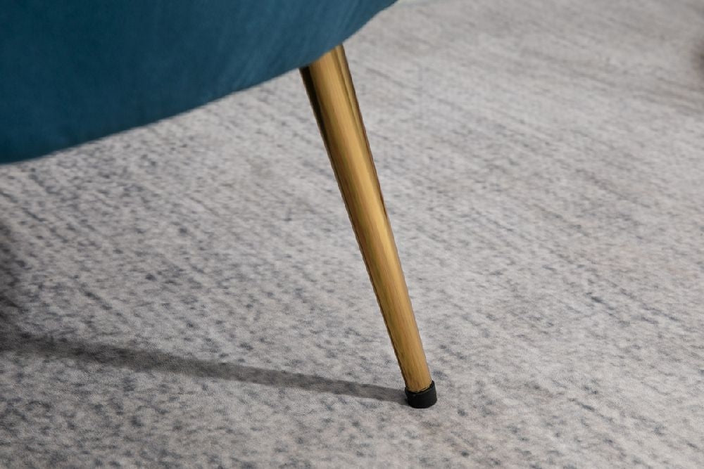 Ariel Blue Velvet Fabric Armchair with Gold Legs