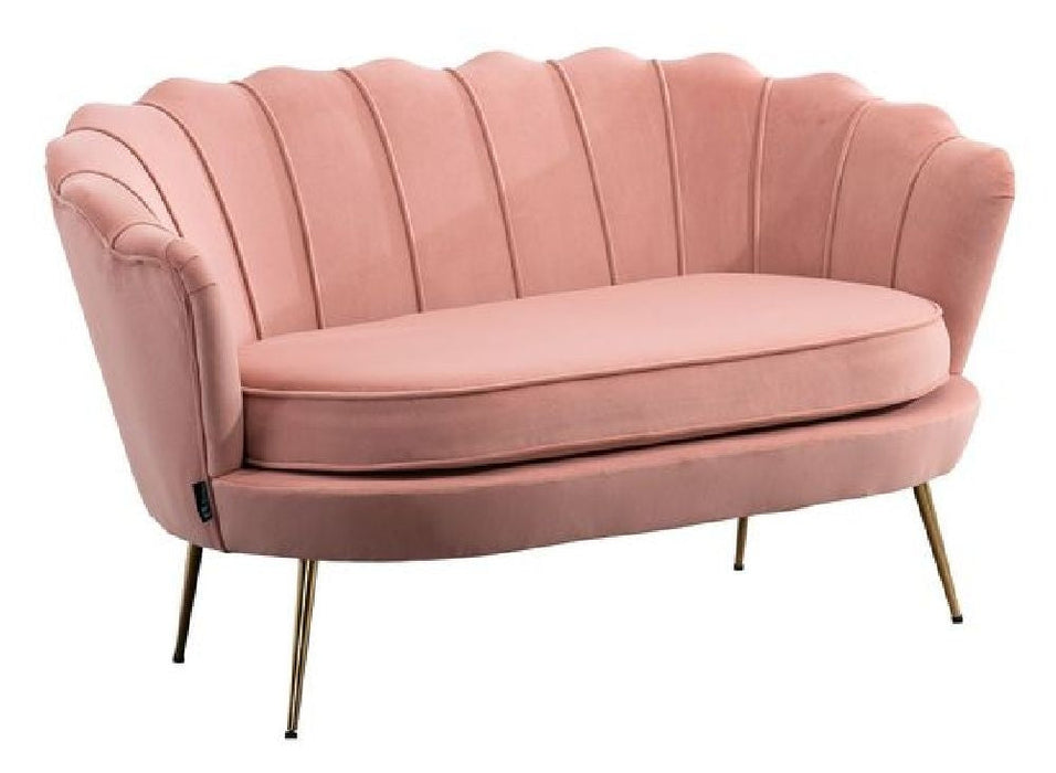 Ariel Coral Velvet Fabric 2 Seater Sofa with Gold Legs
