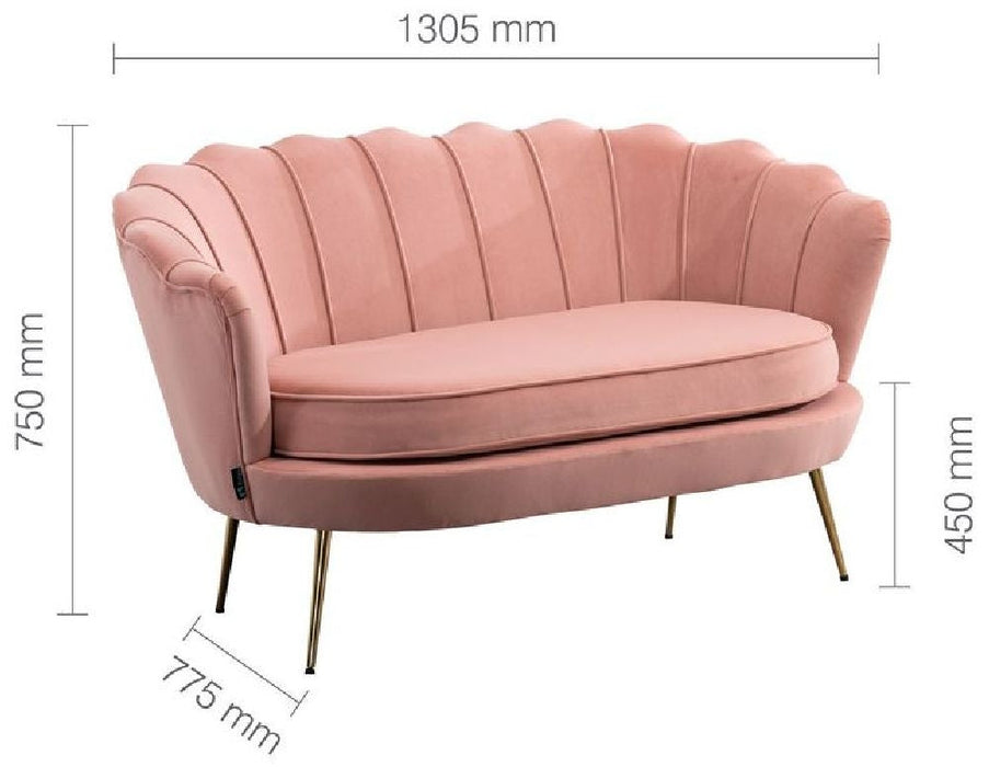Ariel Coral Velvet Fabric 2 Seater Sofa with Gold Legs