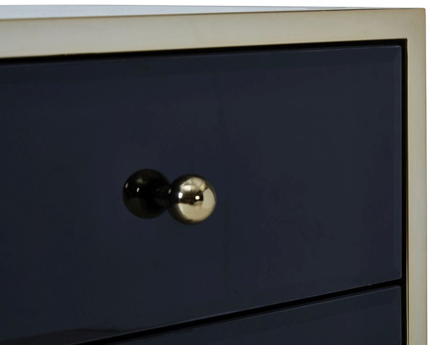 Fenwick Black Glass 2 Drawer Bedside Cabinet - Gold Trim
