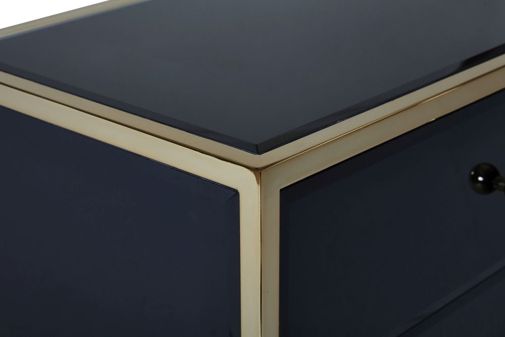 Fenwick Black Glass 2 Drawer Bedside Cabinet - Gold Trim