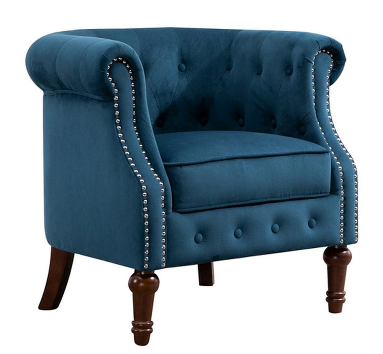 Freya Blue Velvet Fabric Accent Armchair