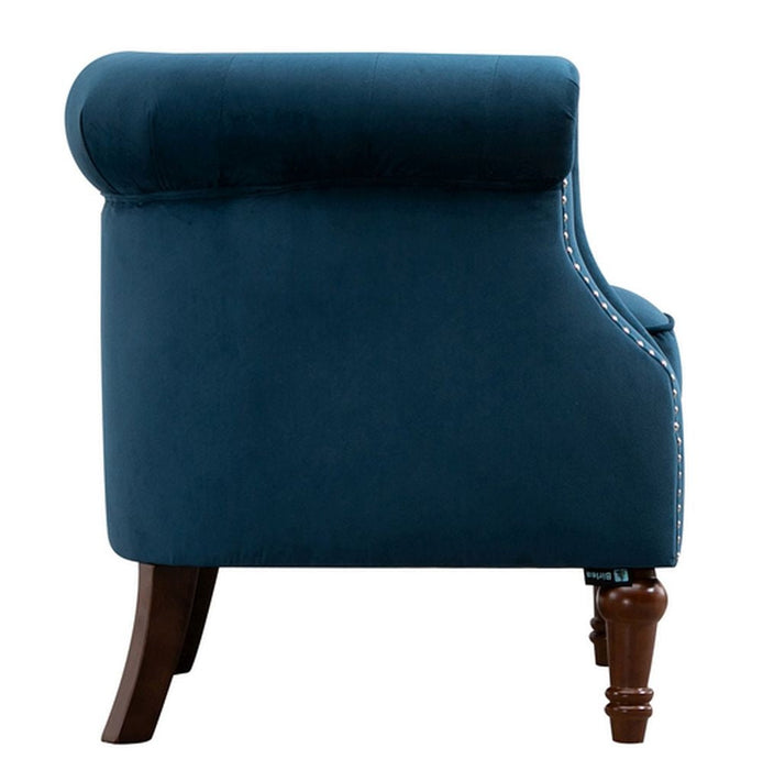 Freya Blue Velvet Fabric Accent Armchair