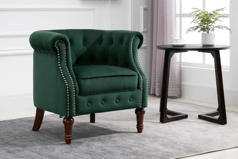 Freya Green Velvet Fabric Accent Armchair