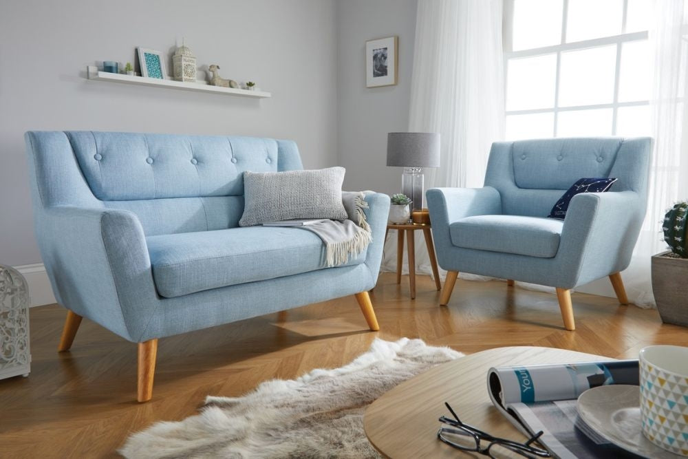 Lambeth Blue Fabric 2 Seater Sofa