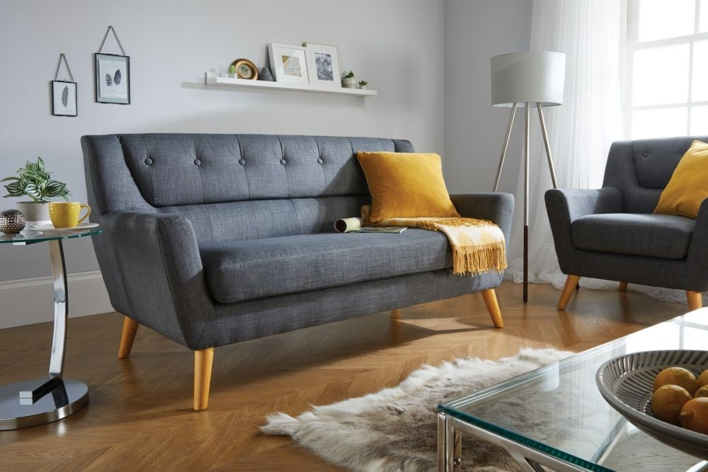 Lambeth Grey Fabric 3 Seater Sofa
