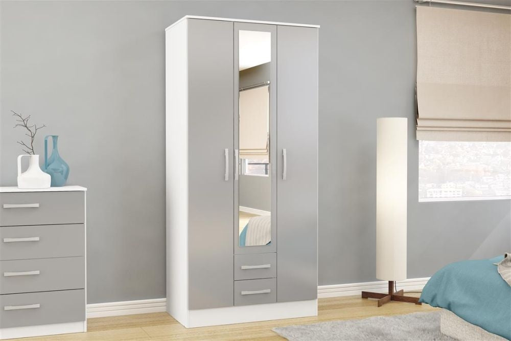 Lynx White and Grey 3 Door Combi Wardrobe