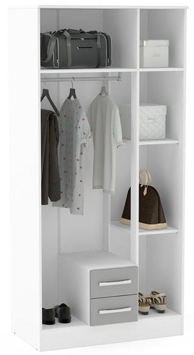 Lynx White and Grey 3 Door Combi Wardrobe