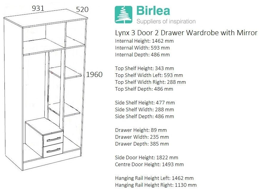 Lynx White and Grey 3 Door Combi Wardrobe