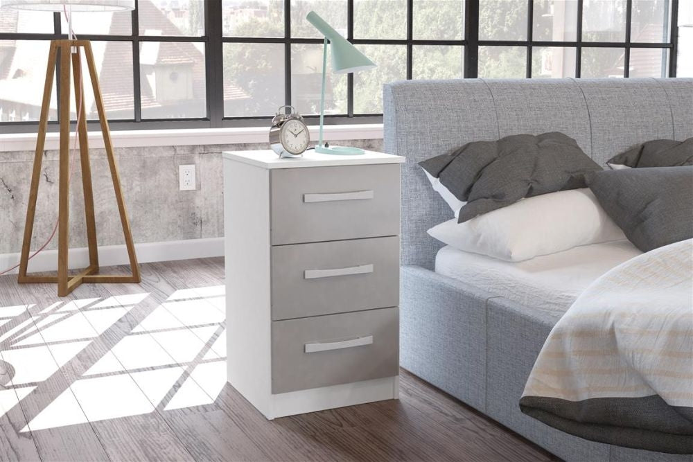 Lynx White and Grey Bedside Cabinet - 3 Drawers