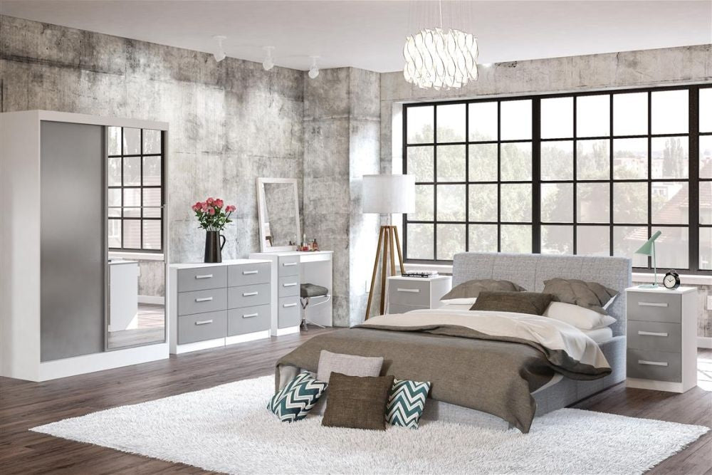 Lynx White and Grey Bedside Cabinet - 3 Drawers