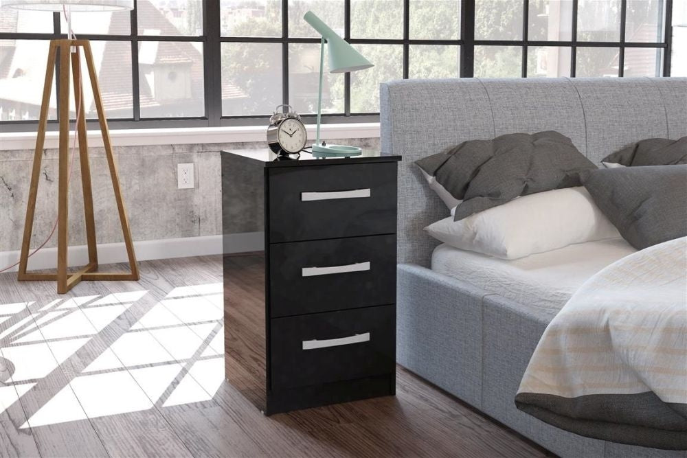 Lynx Black 3 Drawer Bedside Cabinet