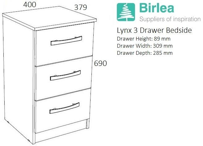 Lynx Black 3 Drawer Bedside Cabinet