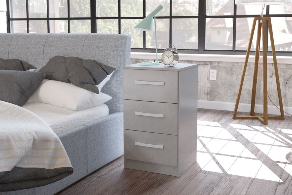 Lynx Grey 3 Drawer Bedside Cabinet