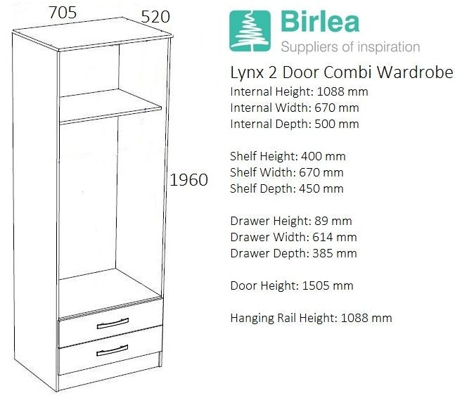 Lynx White 2 Door Combi Wardrobe
