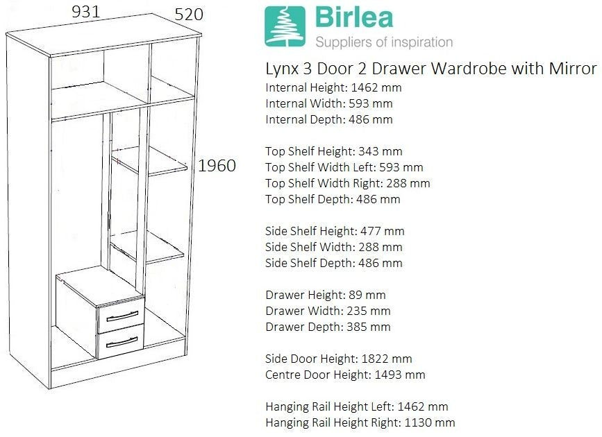 Lynx White 3 Door Combi Wardrobe