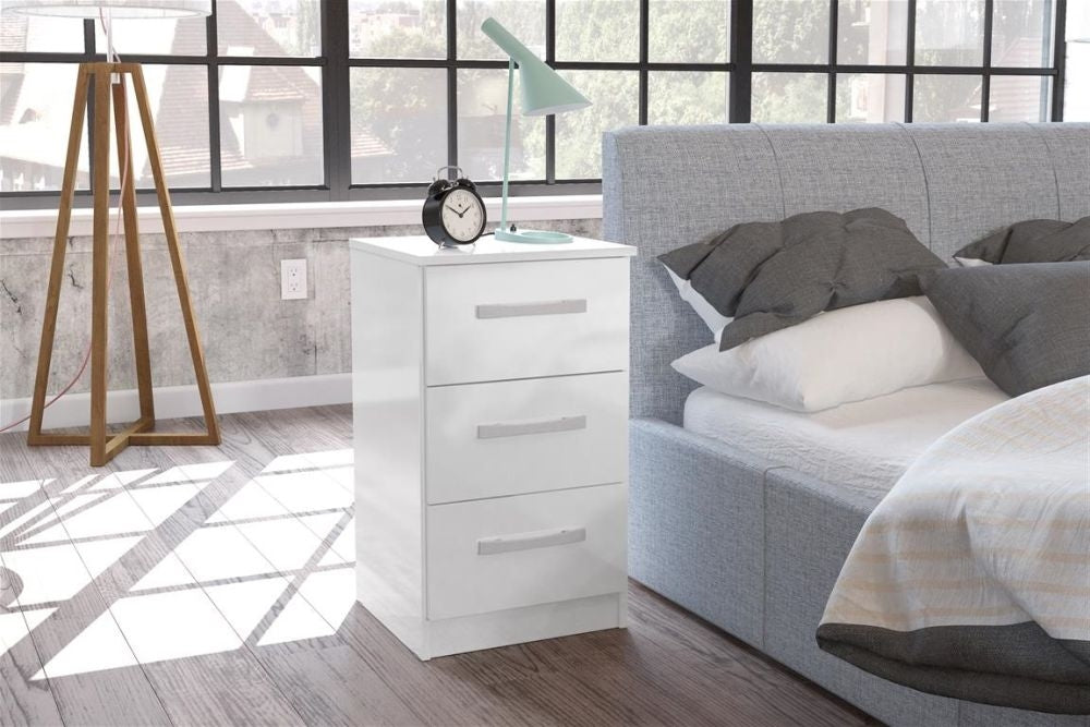Lynx White 3 Drawer Bedside Cabinet