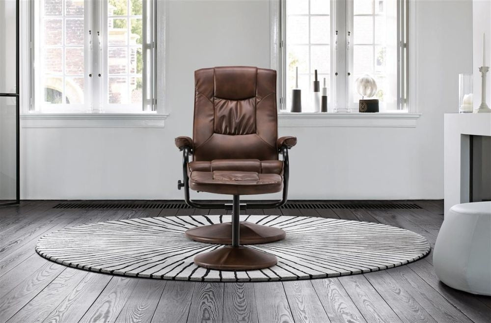 Memphis Tan Leather Swivel Recliner Chair and Footstool
