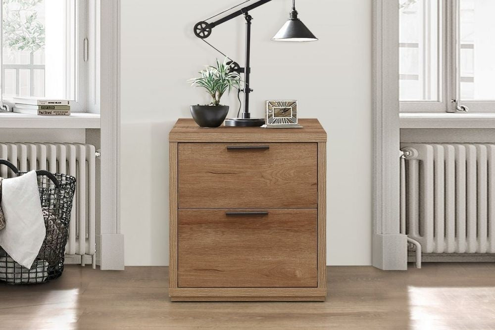 Stockwell Rustic Oak Effect Bedside Cabinet - 2 Drawers