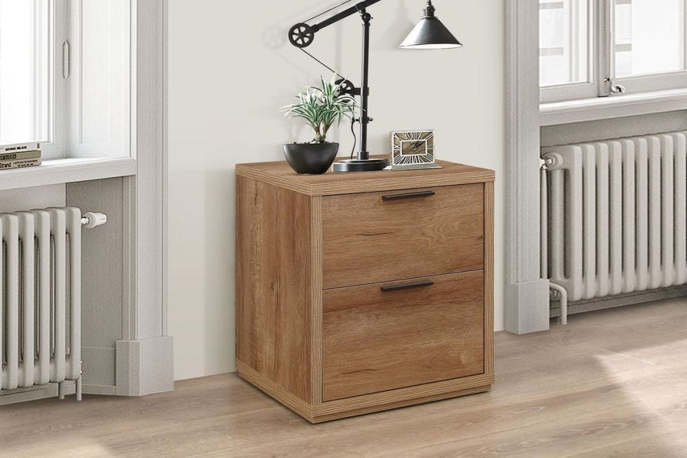 Stockwell Rustic Oak Effect Bedside Cabinet - 2 Drawers