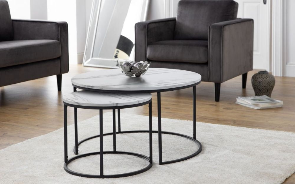Bellini White Marble Effect Nest of 2 Round Coffee Tables