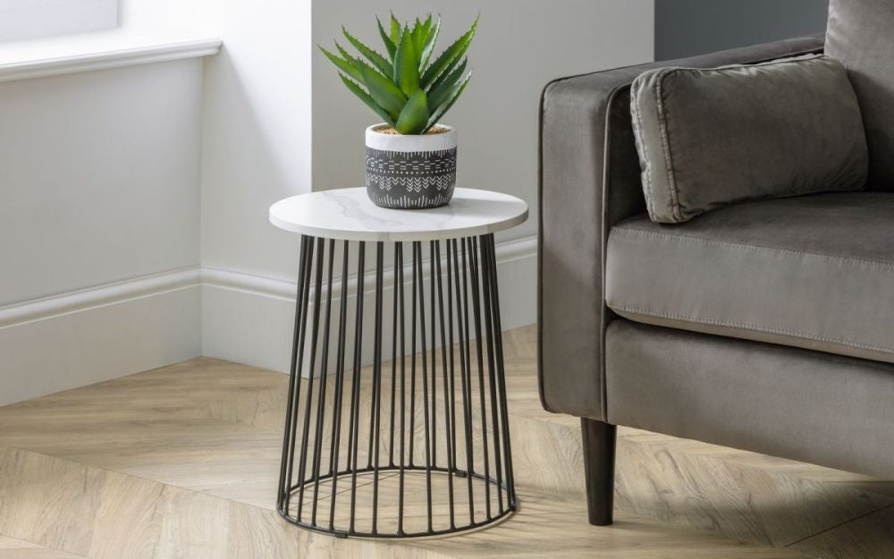Broadway White Marble Effect Round Lamp Table