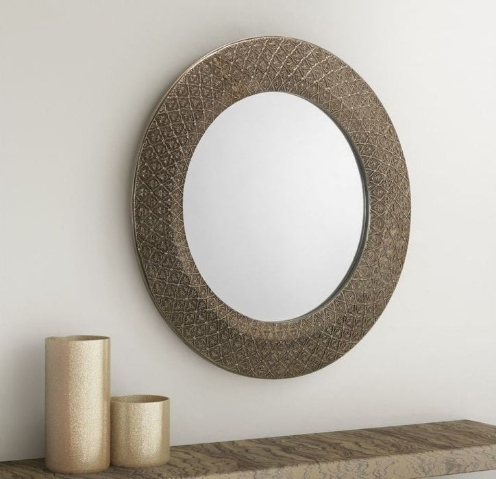 Cadence Ornate Pewter Effect Lacquered Round Wall Mirror - 80cm x 80cm