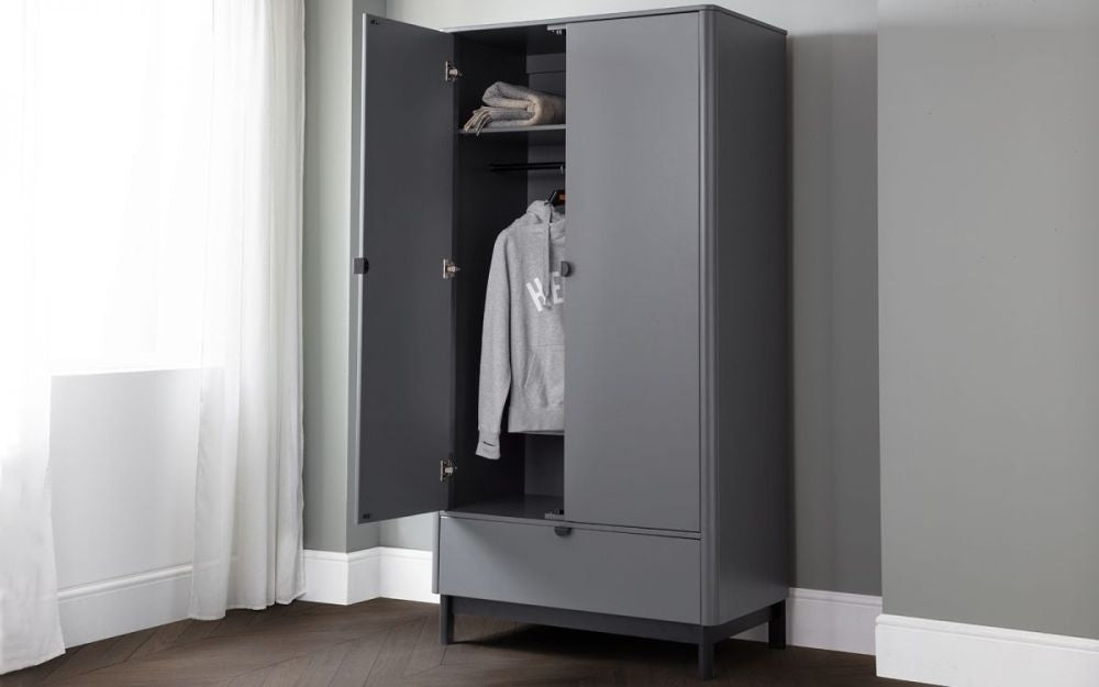 Chloe Storm Grey Double 2 Door 1 Drawer Wardrobe