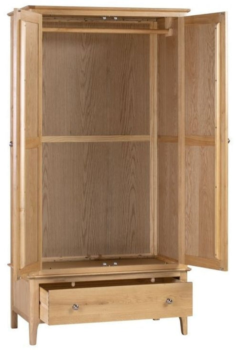 Cotswold Natural Satin Lacquer Oak 2 Door 1 Drawer Wardrobe